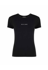 SELF LOVE - Czarny t-shirt z logo marki. Kolor: czarny. Materiał: jeans, bawełna. Wzór: aplikacja, nadruk. Styl: klasyczny, elegancki #3