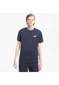 Puma - Męska koszulka Essentials z małym logo PUMA Peacoat Blue. Kolor: wielokolorowy, niebieski, fioletowy