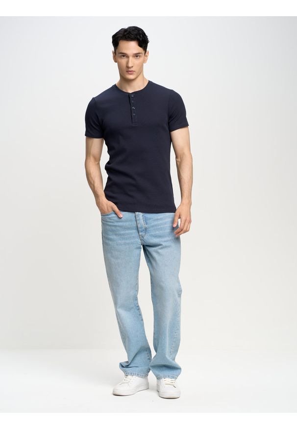 Big-Star - Koszulka męska z prążkowanej dzianiny Basicag 403. Kolor: niebieski. Materiał: prążkowany, dzianina. Wzór: gładki
