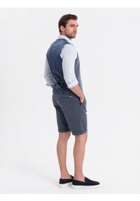 Ombre Clothing - Męski zestaw elegancki kamizelka garniturowa + szorty - granatowy V1 - Rozmiar: L. Okazja: na co dzień. Kolor: niebieski. Materiał: wiskoza, dzianina, poliester, materiał, bawełna, elastan. Wzór: jednolity. Sezon: lato. Styl: elegancki #4