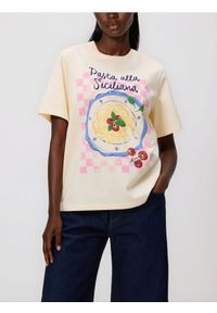 Reserved - T-shirt z nadrukiem - kremowy. Kolor: kremowy. Materiał: bawełna. Wzór: nadruk #1