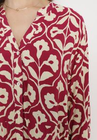 Born2be - Beżowo-Bordowa Sukienka w Ornamentalny Wzór o Koszulowym Fasonie Venleia. Kolor: beżowy. Wzór: aplikacja, kwiaty. Typ sukienki: koszulowe #2