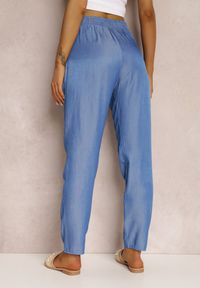 Renee - Niebieskie Spodnie Andratea. Kolor: niebieski. Materiał: tkanina, wiskoza, guma. Długość: długie. Wzór: aplikacja. Sezon: wiosna, lato #3