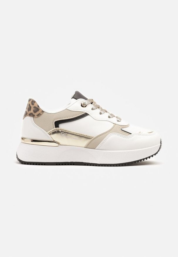 Born2be - Białe Sneakersy Ozdobione Napisem i Panterką Wakkaria. Okazja: na co dzień. Zapięcie: sznurówki. Kolor: biały. Wzór: napisy, aplikacja, motyw zwierzęcy