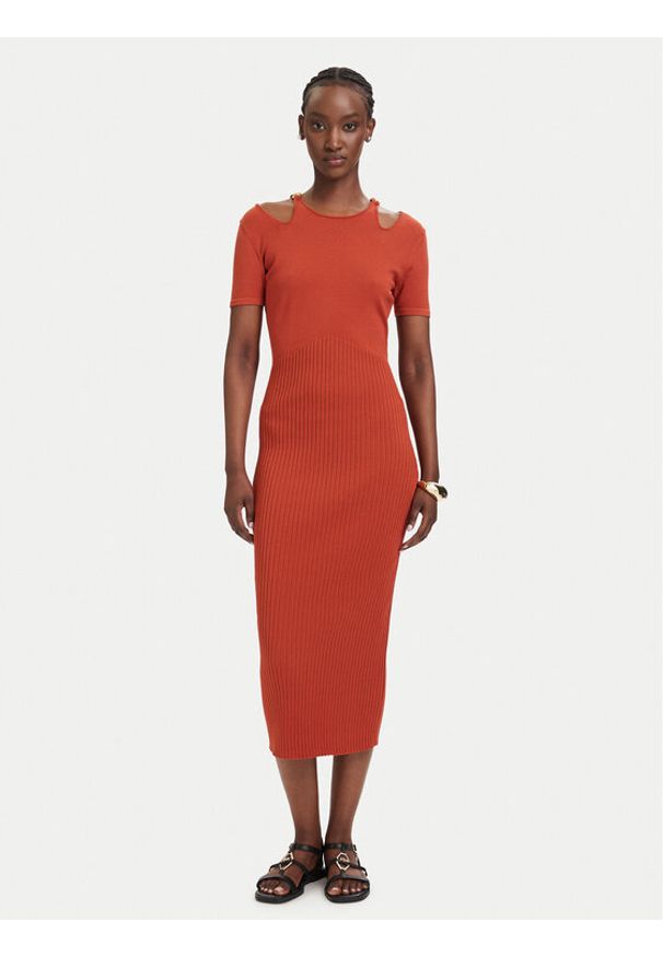 Fracomina Sukienka dzianinowa FJ26SD5001K56501 Czerwony jasny Slim Fit. Kolor: czerwony. Materiał: wiskoza