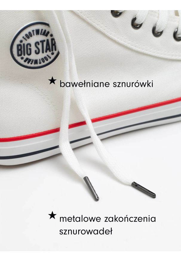 Big-Star - Trampki damskie wysokie białe JJ274A505 101. Nosek buta: okrągły. Kolor: biały. Materiał: jeans. Sezon: wiosna, lato