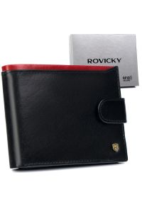 ROVICKY - Portfel skórzany Rovicky N992L-RVT Black+Red czarny. Kolor: czarny. Materiał: skóra