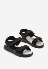 Born2be - Czarne Sandały w Sportowym Stylu ze Skórzaną Wkładką Dovirelle. Okazja: na plażę, na co dzień. Zapięcie: rzepy. Kolor: czarny. Materiał: skóra. Styl: sportowy #3