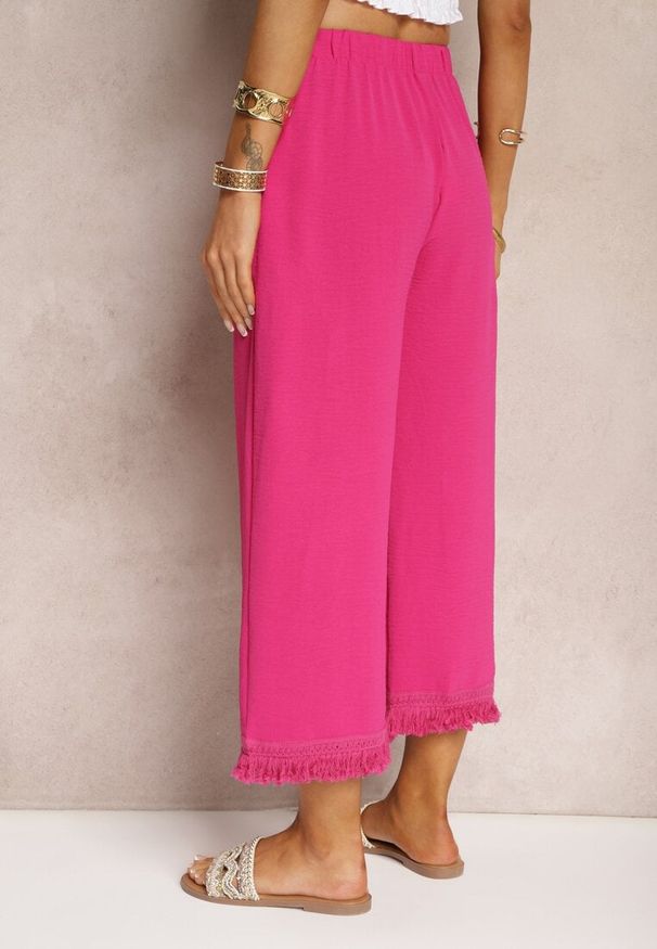 Renee - Fuksjowe Szerokie Spodnie High Waist z Gumką w Pasie Jolfea. Okazja: na co dzień. Stan: podwyższony. Materiał: tkanina. Styl: elegancki, casual