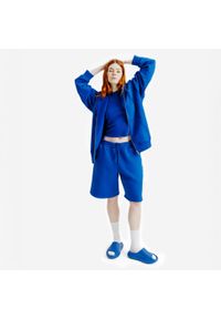 Decathlon - Bluza na suwak unisex Elementals. Typ kołnierza: kaptur. Kolor: niebieski. Materiał: tkanina, elastan, prążkowany, bawełna, materiał, poliester