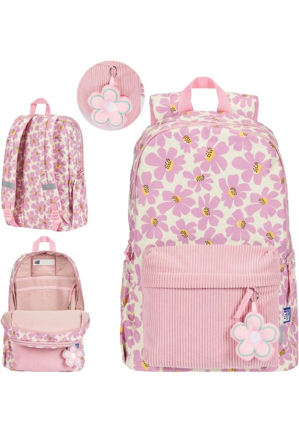 Oxford - Plecak szkolny młodzieżowy różowy kwiatki 26l Bloom OXFORD. Kolor: różowy. Wzór: kwiaty. Styl: młodzieżowy