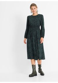 bonprix - Sukienka midi w kwiaty. Kolor: czarny. Materiał: wiskoza. Wzór: kwiaty. Sezon: jesień. Długość: midi #1