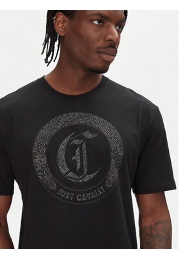 Just Cavalli T-Shirt 78OAHE22 Czarny Regular Fit. Kolor: czarny. Materiał: bawełna