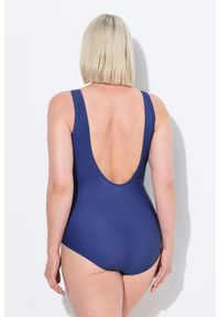 ULLA POPKEN - Damski Strój kąpielowy ozdobny węzełek miękkie miseczki biust z nadrukiem. Kolekcja: plus size. Kolor: niebieski. Materiał: elastan, poliamid, materiał. Wzór: nadruk