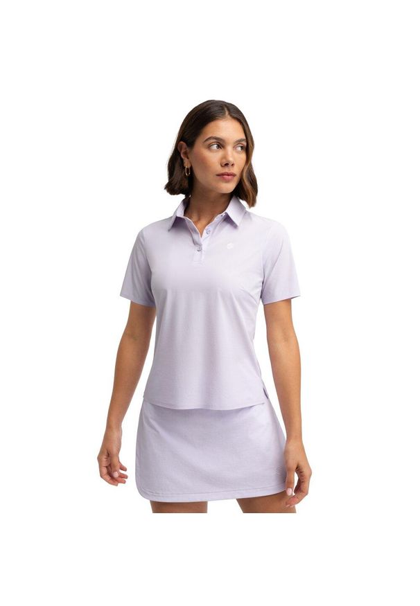 SIROKO - Damska techniczna golfowa koszulka polo z krótkim rękawem Siroko Sawgrass Lila. Typ kołnierza: polo. Kolor: fioletowy. Materiał: tkanina. Długość rękawa: krótki rękaw. Długość: krótkie. Styl: sportowy