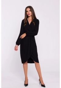 Stylove - Elegancka sukienka z dekoltem V i zakładkami czarna. Typ kołnierza: typu klepsydra. Kolor: czarny. Materiał: tkanina, materiał, elastan. Typ sukienki: kopertowe. Styl: elegancki #2