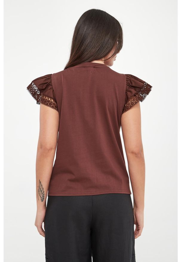 Twinset Milano - T-shirt damski z koronką TWINSET. Materiał: koronka. Wzór: koronka