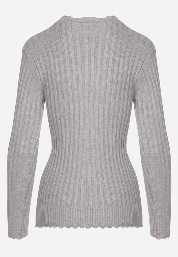 Born2be - Szary Prążkowany Sweter z Bawełną Mevin. Okazja: na co dzień. Kolor: szary. Materiał: bawełna, prążkowany. Styl: casual, elegancki