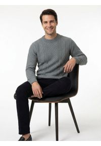 Męski Sweter z Dzianiny Bawełnianej (Knit) - Adriano Guinari - Popielaty. Kolor: szary. Materiał: bawełna. Wzór: ze splotem. Sezon: zima, jesień #4