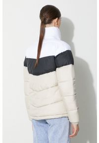 columbia - Columbia kurtka Puffect Color Block Jkt damska kolor beżowy zimowa 1955101. Kolor: beżowy. Materiał: tkanina, syntetyk, materiał, puch. Wzór: ze splotem. Sezon: zima #4