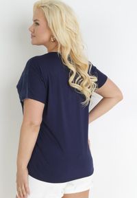 Born2be - Granatowy T-shirt z Nadrukiem z Cyrkonii Anatisa. Kolor: niebieski. Materiał: bawełna, tkanina. Długość rękawa: krótki rękaw. Długość: krótkie. Wzór: nadruk #3