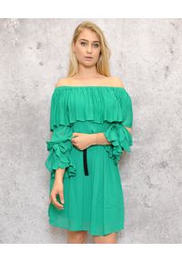 EMMA & GAIA - Zielona sukienka z falbanami. Kolor: zielony. Długość rękawa: długi rękaw. Sezon: lato. Długość: mini #1