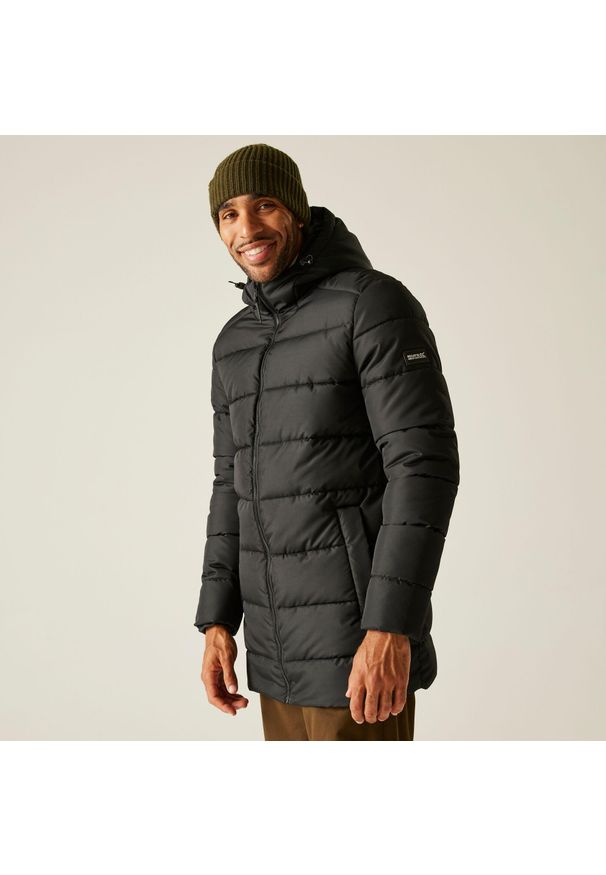 Regatta - Kurtka męska zimowa pikowana Lakiver. Typ kołnierza: kaptur. Kolor: czarny. Materiał: poliester. Sezon: zima. Sport: turystyka piesza
