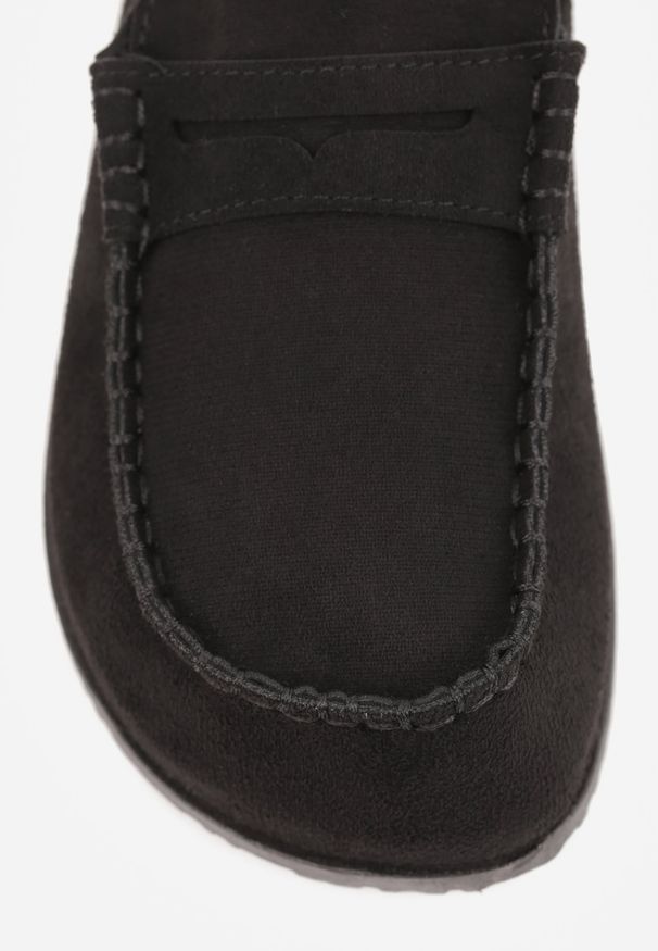Renee - Czarne Klapki Mule na Podeszwie z Korka z Ozdobnymi Przeszyciami Chionessa. Okazja: na co dzień. Kolor: czarny. Styl: retro, casual