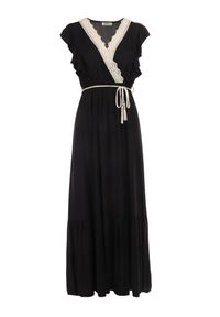 Born2be - Czarna Sukienka Lasthusa. Kolor: czarny. Materiał: koronka. Długość rękawa: bez rękawów. Sezon: lato. Typ sukienki: kopertowe. Styl: boho, wakacyjny. Długość: mini #6