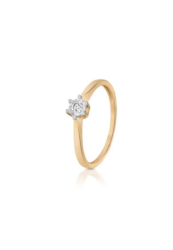 W.KRUK Piękny Złoty Pierścionek - złoto 585, Brylant 0,10ct - ZPA/PB+346K. Materiał: złote. Kolor: złoty. Wzór: aplikacja. Kamień szlachetny: brylant