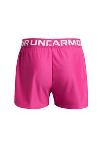 Spodenki sportowe dziewczęce Under Armour Play Up Solid Shorts - różowe. Kolor: różowy. Materiał: dzianina, materiał, poliester. Wzór: kolorowy, napisy