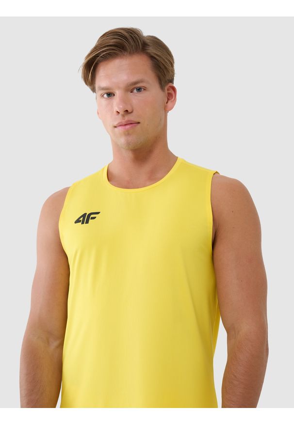 4f - 4F Tank top treningowy szybkoschnący męski - żółty M. Kolor: żółty. Materiał: dzianina, włókno, syntetyk, materiał, elastan. Wzór: gładki, ze splotem, jednolity. Sport: fitness