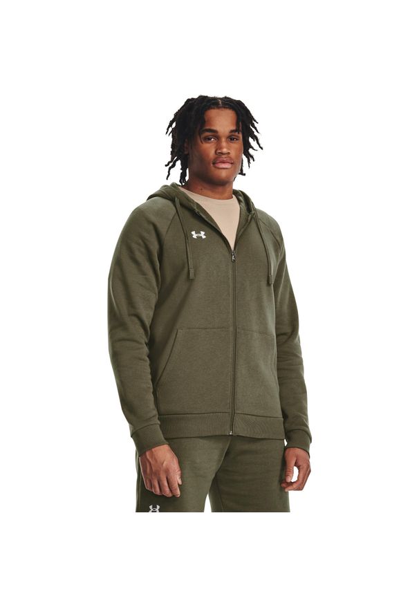 Bluza z kapturem męskie Under Armour UA Rival Fleece FZ. Typ kołnierza: kaptur. Kolor: wielokolorowy, biały, zielony. Materiał: bawełna, materiał. Sport: fitness