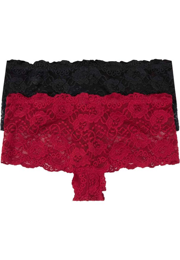 bonprix - Figi z koronki (2 pary). Kolor: czarny. Materiał: koronka. Wzór: koronka