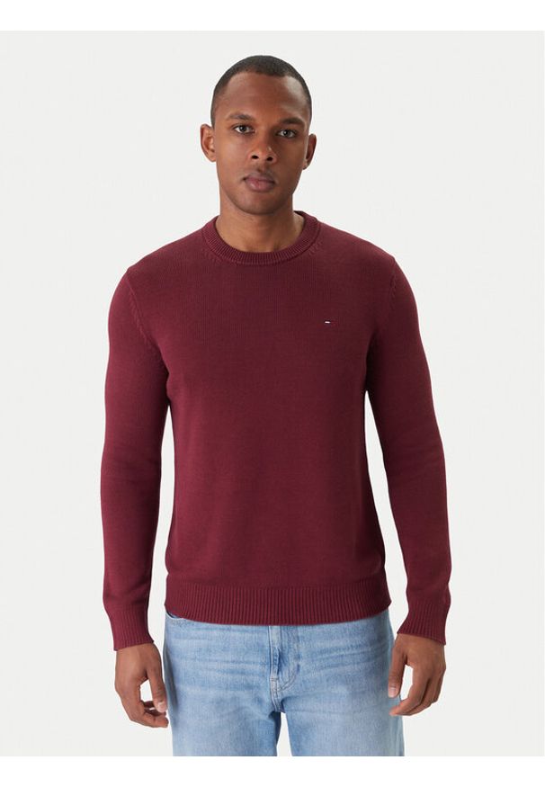 Tommy Jeans Sweter DM0DM21787 Bordowy Regular Fit. Kolor: czerwony. Materiał: bawełna