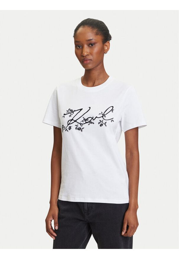 Karl Lagerfeld - KARL LAGERFELD T-Shirt A3W17018 Biały Regular Fit. Typ kołnierza: dekolt w karo. Kolor: biały. Materiał: bawełna