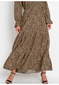 Długa sukienka z nadrukiem bonprix czarno-beżowo-ceglastobrązowy leo. Kolor: czarny. Wzór: nadruk. Długość: maxi #3