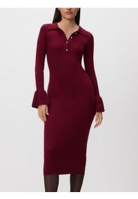 Reserved - Sukienka maxi w prążek - bordowy. Kolor: czerwony. Materiał: wiskoza, dzianina, prążkowany. Wzór: prążki. Długość: maxi