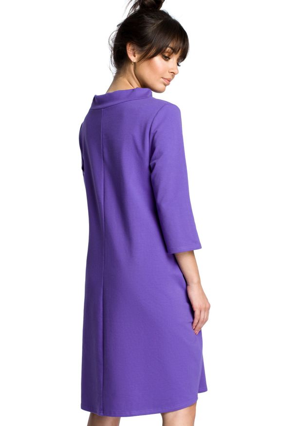 BE - Wygodna sukienka oversize z kieszeniami wiązanie fioletowa. Okazja: na co dzień. Kolor: fioletowy. Typ sukienki: oversize. Styl: casual