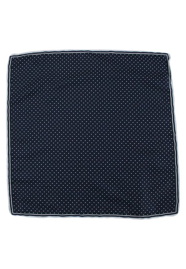 Ciemna Granatowa Męska Poszetka -EM Men's Accessories- w Białe Kropki, Groszki. Kolor: niebieski. Materiał: mikrofibra. Wzór: kropki, grochy
