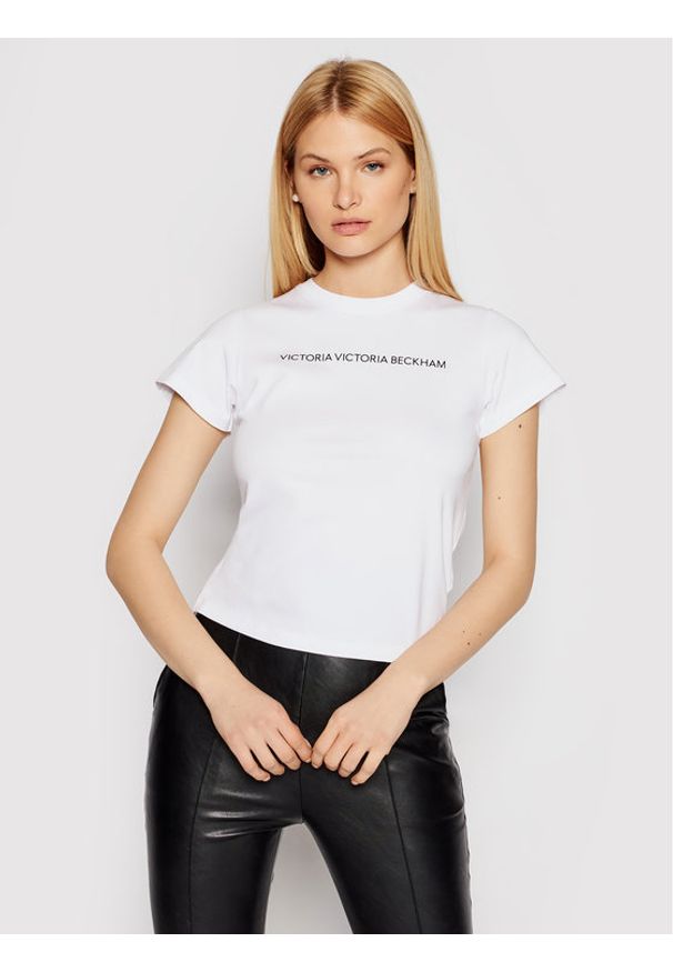 Victoria Victoria Beckham T-Shirt Logo 2121JTS002433A Biały Slim Fit. Kolor: biały. Materiał: bawełna