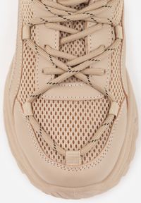 Renee - Ciemnobeżowe Sneakersy na Masywnej Podeszwie z Siateczkowym Wstawkami i Ozdobnymi Sznurówkami Ollavia. Kolor: beżowy #9