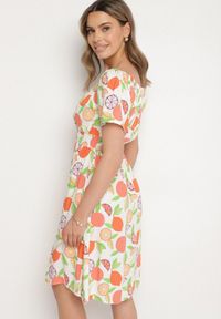 Born2be - Pomarańczowa Sukienka Hiszpanka z Bawełną i Motywem Cytrusów Avfila. Okazja: na co dzień. Typ kołnierza: dekolt hiszpanka. Kolor: pomarańczowy. Materiał: bawełna. Sezon: lato. Styl: casual, elegancki #5