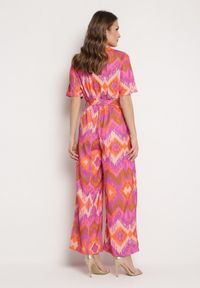 Born2be - Fioletowo-Pomarańczowy Długi Kombinezon Koszulowy z Wiązanym Paskiem i Gumką w Talii Tariony. Kolor: fioletowy. Długość: długie #3