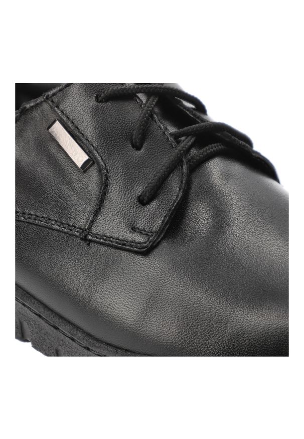 Czarne Półbuty Armodo Klasyczne Obuwie Damskie. Okazja: na co dzień. Zapięcie: sznurówki. Kolor: czarny. Materiał: skóra. Szerokość cholewki: normalna. Wzór: gładki. Styl: klasyczny