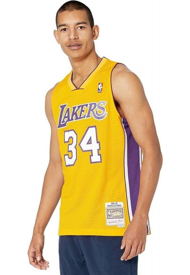 Koszulka do koszykówki męska Mitchell & Ness NBA Swingman Home Jersey Lakers 99. Kolor: żółty, pomarańczowy, wielokolorowy. Materiał: jersey. Długość rękawa: bez rękawów. Sport: koszykówka
