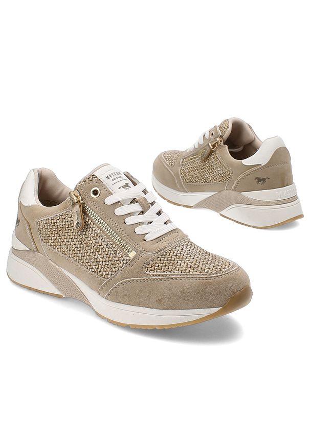 Beżowe Sneakersy Mustang Modne Obuwie Damskie. Kolor: beżowy. Materiał: materiał. Styl: klasyczny