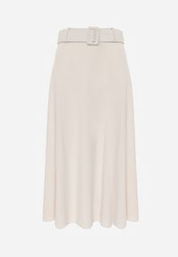 Renee - Jasnobeżowa Rozkloszowana Spódnica Maxi z Paskiem i Klamrą Adlirca. Okazja: na co dzień. Kolor: beżowy. Materiał: materiał. Wzór: gładki. Styl: casual #8