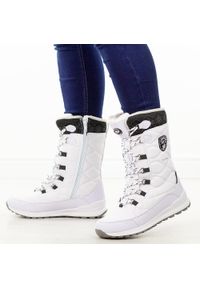 Białe zimowe śniegowce damskie z membraną American Club Softshell Sn88/25. Okazja: na spacer. Kolor: biały. Materiał: tkanina, skóra. Szerokość cholewki: normalna. Sezon: zima. Styl: elegancki, klasyczny #1