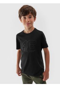 4f - T-shirt z nadrukiem chłopięcy. Kolor: czarny. Materiał: bawełna. Wzór: nadruk #1